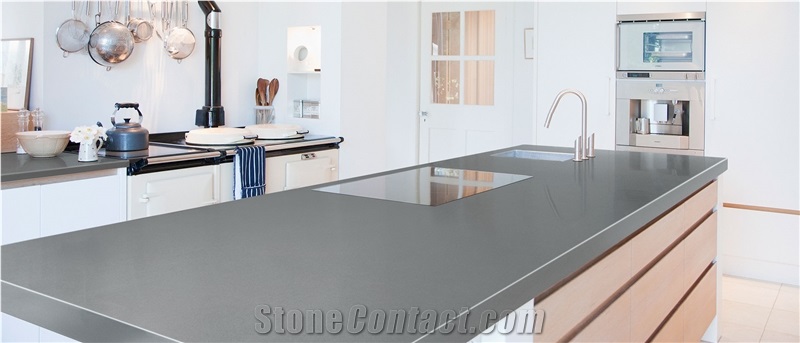 Grey Colour Quartz Kitchen Top, Quartz Stone Island Top