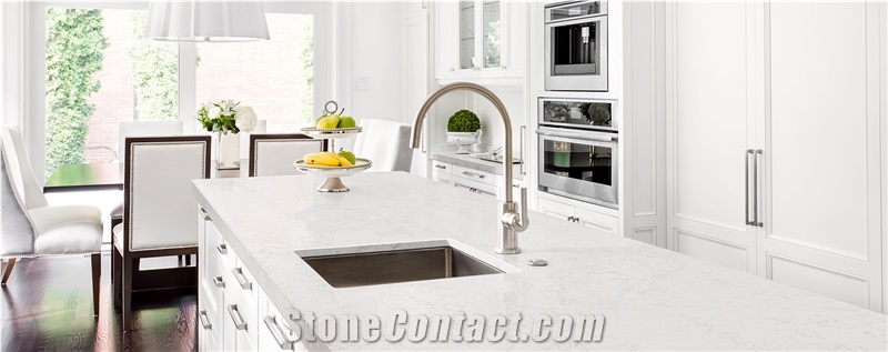 White Calacatta Quartz Kitchen Countertop