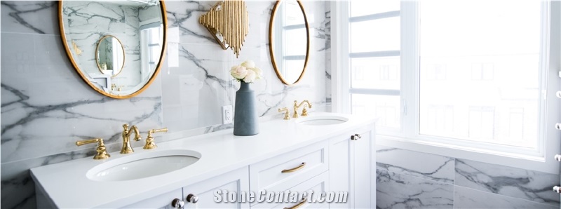 White Calacatta Quartz Slab Bathroom Decoration