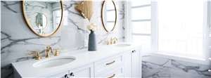 White Calacatta Quartz Slab Bathroom Decoration