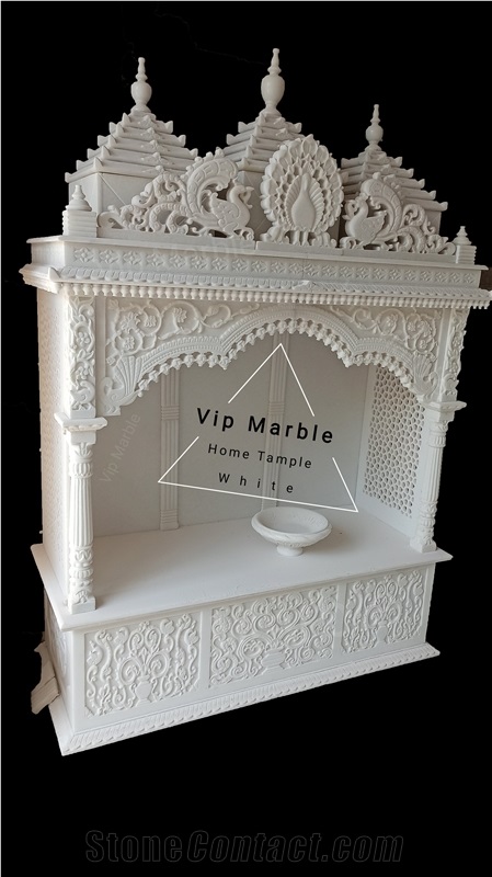 Home Temple with Carved Makrana White Marble