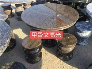 Balcony Round Tea Table Bench Natural Stone Chair
