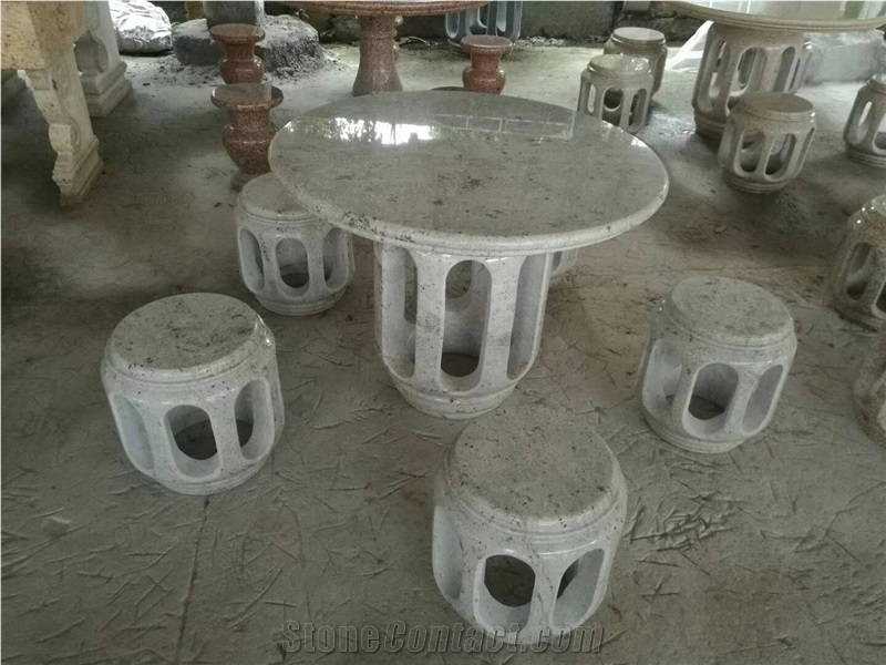 Courtyard Garden Natural Granite Stone Table Bench