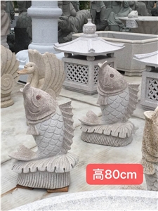 Courtyard Stone Water Fountain Fishes Spray Statue