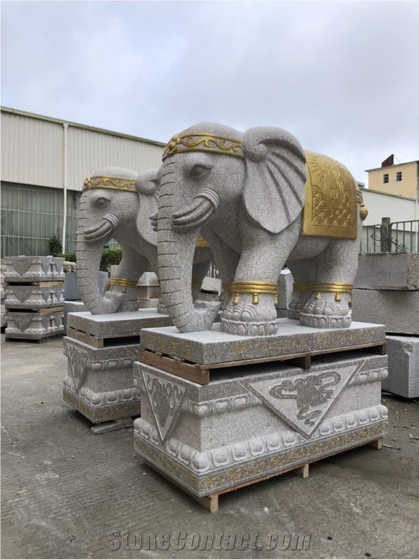 Hotel Stone Gold Plating Elephant Animal Carving