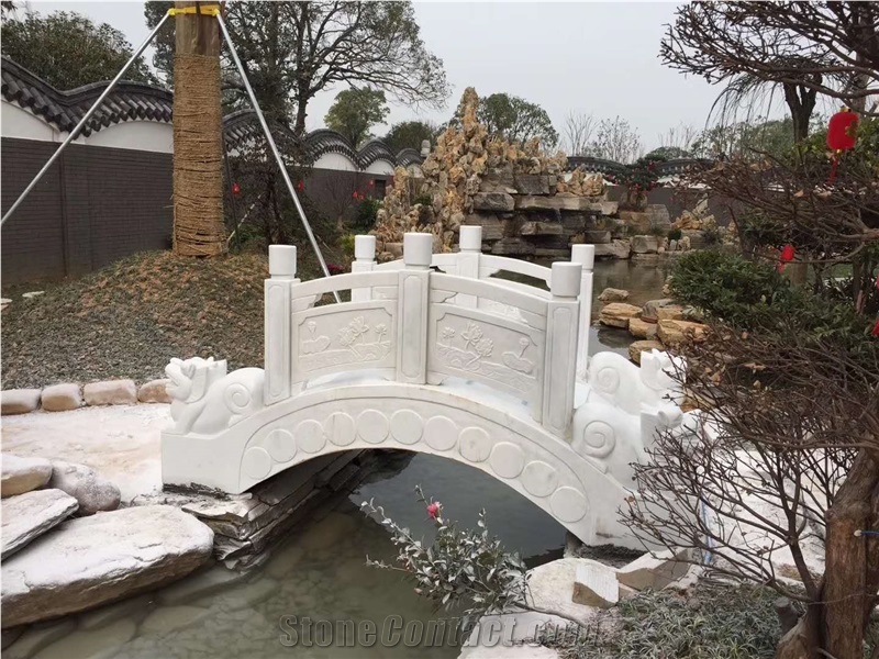 Pure White Marble Stone Carving River Bridge