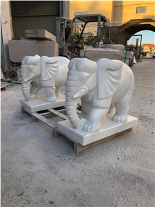White Marble Animals Elephants Statue Sculpture