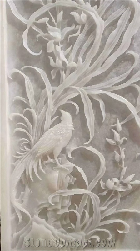 White Onyx Handcraft Carving Wall Relief Sculpture