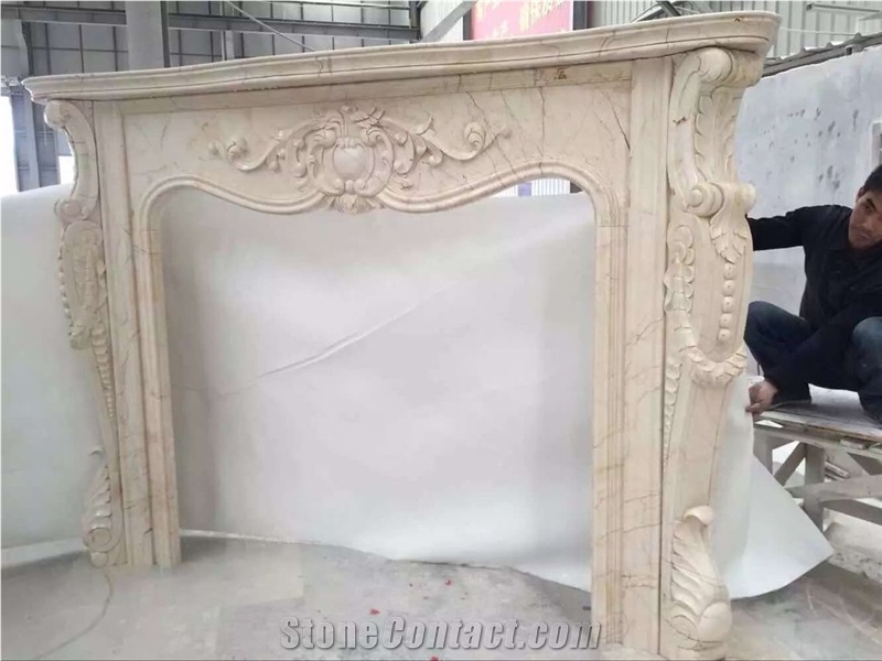 Beige Marble Stone Fireplace for Building