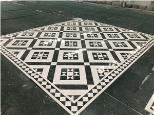 Green and White Marble Stone Floor Medallion