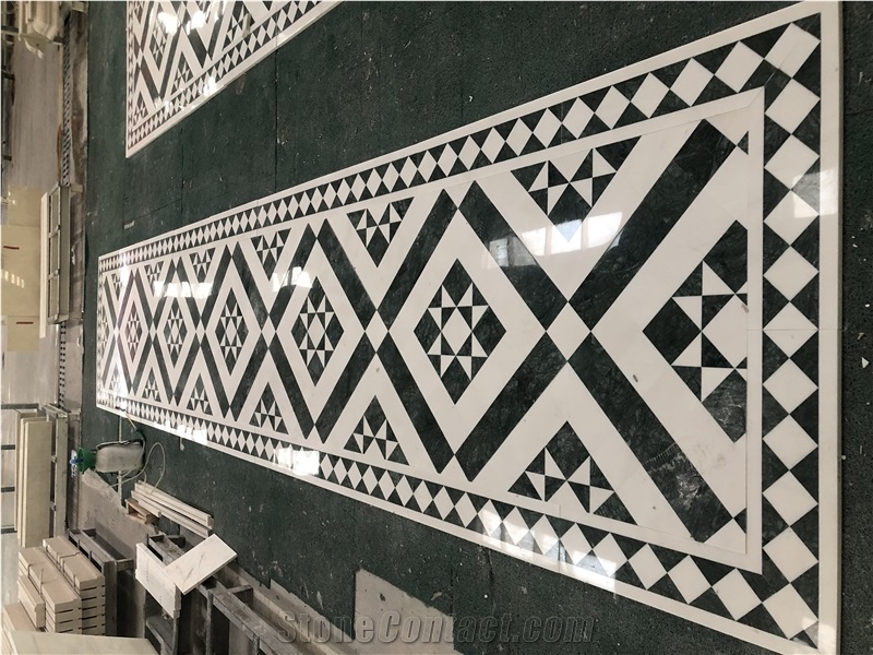 Green and White Marble Stone Floor Medallion
