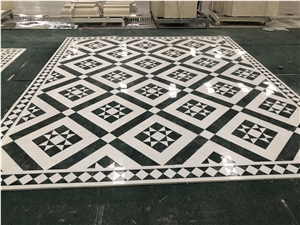 Green and White Marble Waterjet Medallion