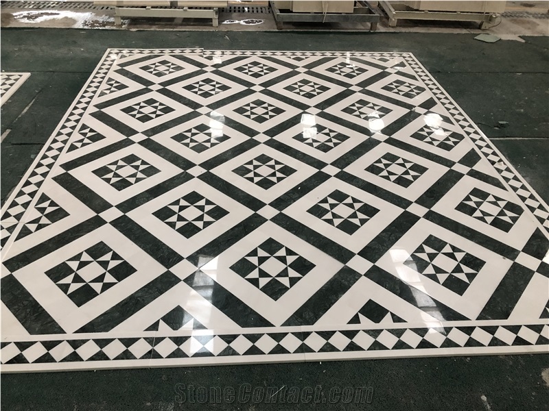 Green and White Marble Waterjet Medallion