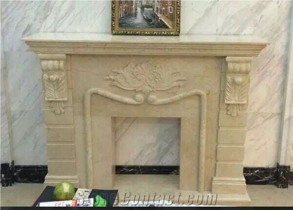 Ottoman Beige Marble Stone Fireplace