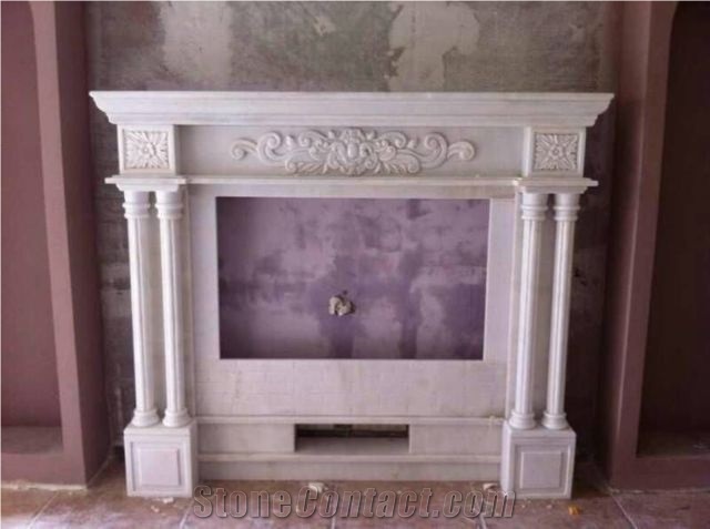 Ottoman Beige Marble Stone Fireplace