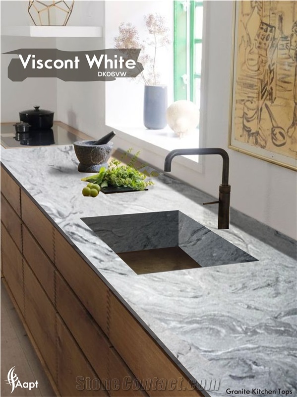 Viscont White Granite Kitchen Top, Perimeter Countertop
