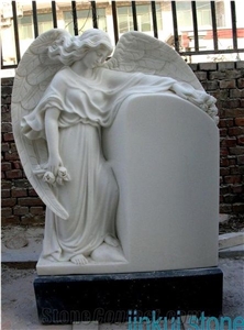 White Marble Carved Angel Tombstone Headstone