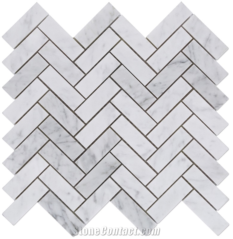 Carrara Marble Herringbone Mosaic Floor Tile