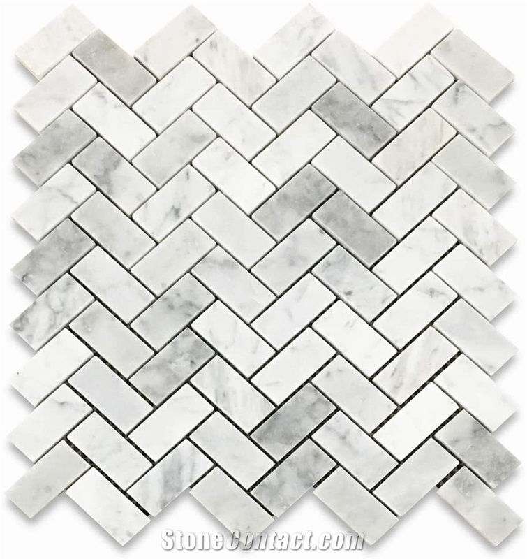 Carrara Marble Herringbone Mosaic Floor Tile