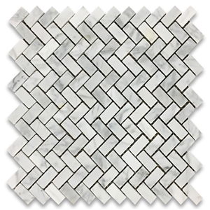 Carrara White Marble Herringbone Mosaic Wall Tiles