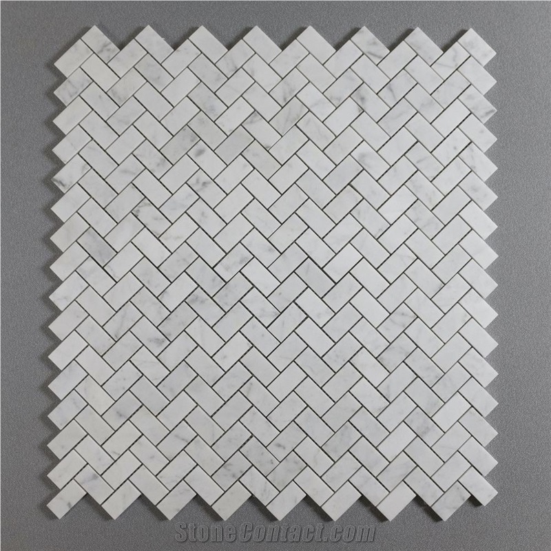 Carrara White Marble Herringbone Mosaic Wall Tiles