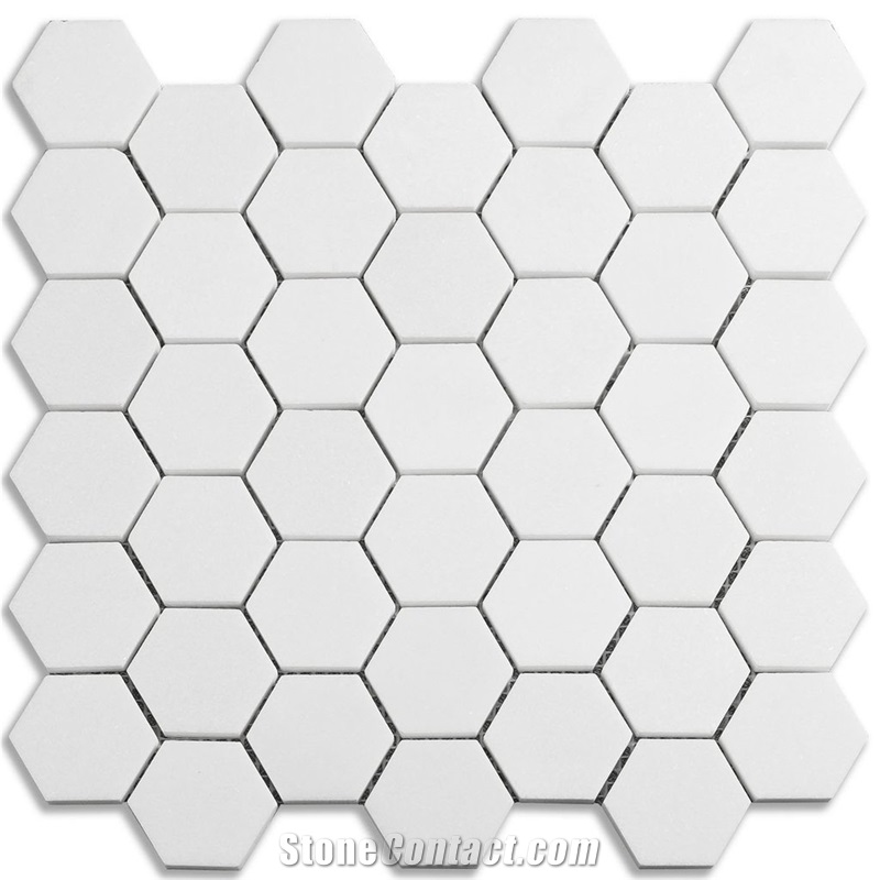 Hexagon White Marble Mosaic Floor Tiles