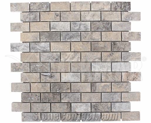 Silver Grey Travertine Brick Mosaic Tf-S-24