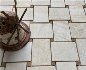 Travertine Basketweave Model with Both Beige and Brown Marble Mosaic Tf-Cb-Bb