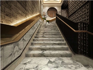 Arabescato Stones Treads Indoor Marble Staircase
