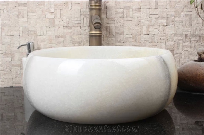 Snow White Marble Bathroom Round Oval Sinks Basin