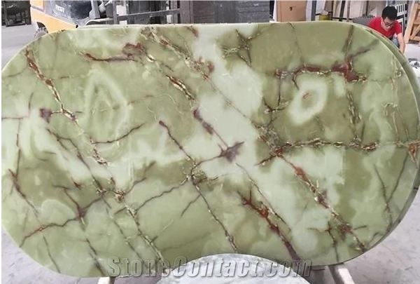 Ancient Green Onyx Polished Restaurant Table Tops