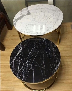 Black White Marble Polished Restaurant Table Top
