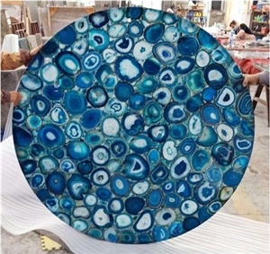 Blue Agate Semi-Precious Stone Polished Table Top