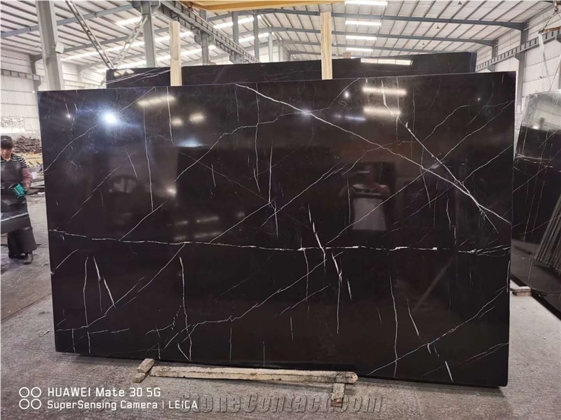 China Black Marquina Marble Polished Big Slabs