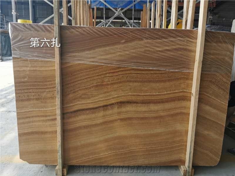 China Yellow Wood Grain Marble Polished Big Slabs