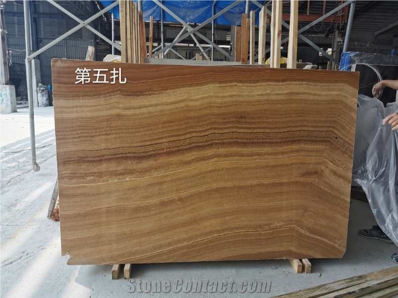 China Yellow Wood Grain Marble Polished Big Slabs