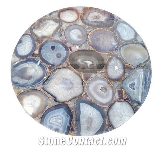 Grey Agate Semiprecious Stone Polished Tabletops