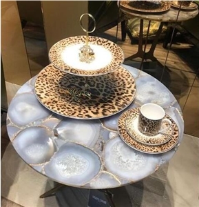 Grey Agate Semiprecious Stone Solid Surface Table Tops