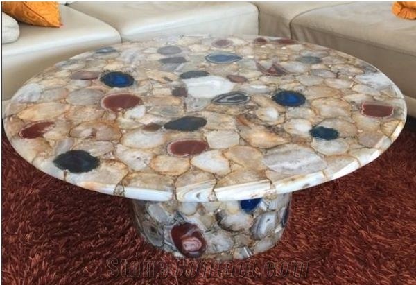 Grey Agate Semiprecious Stone Solid Surface Table Tops