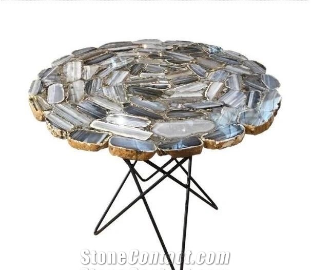 Grey Agate Semiprecious Stone Solid Surface Table Tops