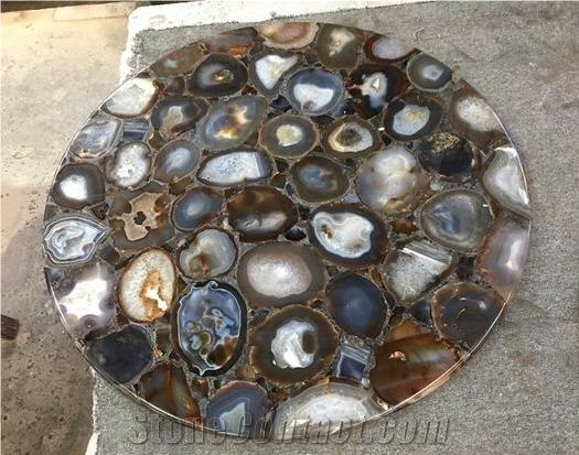 Grey Agate Semiprecious Stone Solid Surface Table Tops