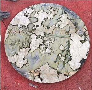 India Rain Forest Green Marble Polished Table Top