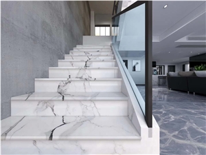 Italy Calacatta White Marble Polished Stair Treads