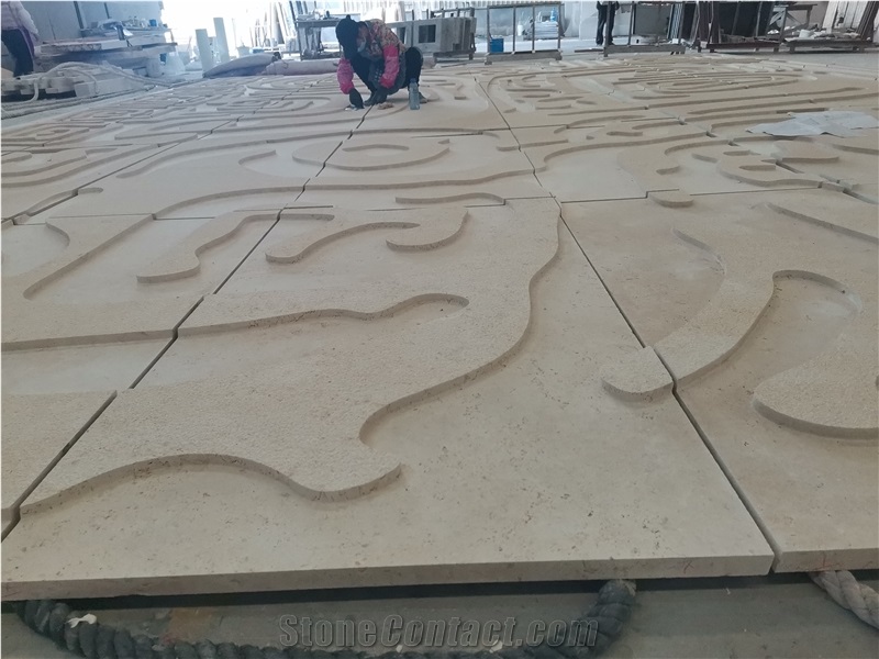 Portugal Beige Limestone Honed Wall Reliefs Tiles
