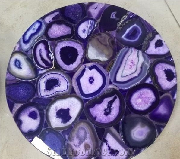 Purple Agate Semiprecious Stone Polished Table Top