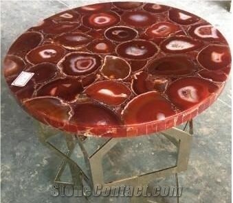 Red Agate Semiprecious Stone Polished Table Top