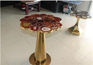 Red Agate Semiprecious Stone Polished Table Top