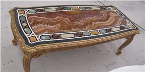 Turkey Tiger Brown Onyx Polished Cafe Table Top