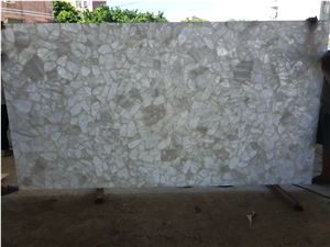 White Crystal Semiprecious Stone Polished Slabs