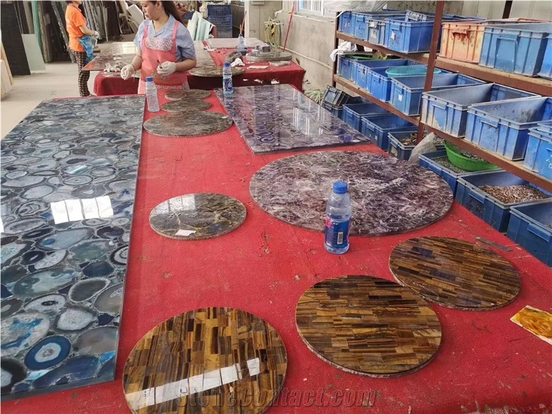 Yellow Tiger Eye Agate Polished Bistro Table Tops